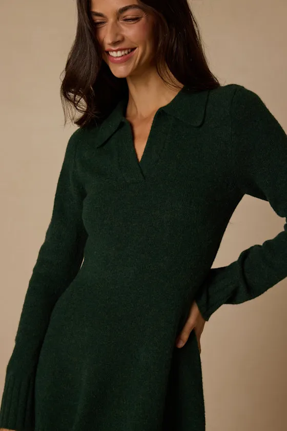 Soft Serenity Emerald Green Collared Sweater Mini Dress sold by Lulus product image thumbnail 4