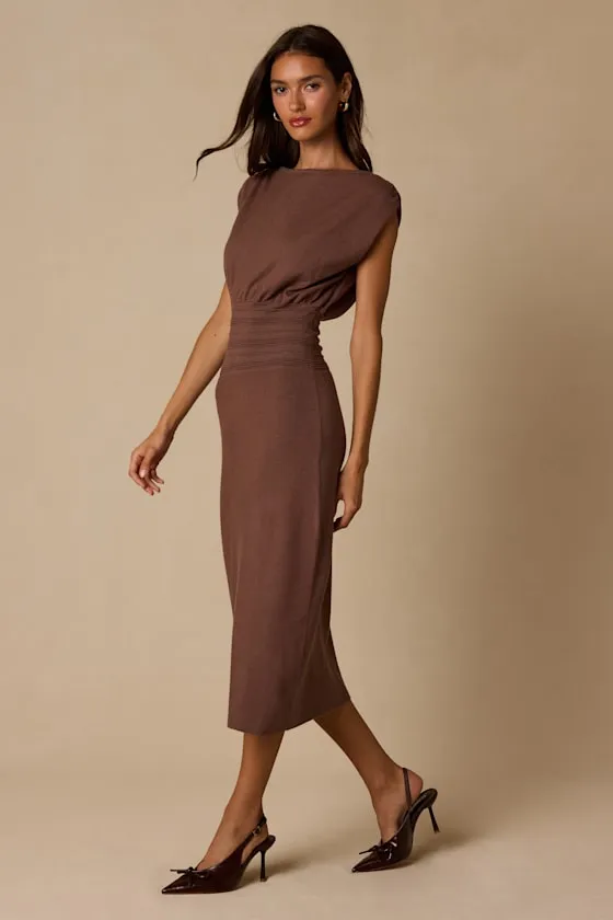 Brennan Brown Knit Midi Sweater Dress sold by Lulus product image thumbnail 4