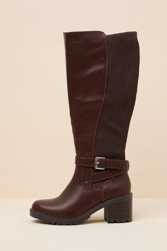 Larchmont Brown Buckle Knee-High Boots sold by Lulus