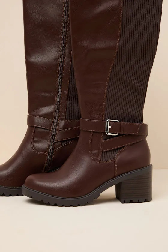 Larchmont Brown Buckle Knee-High Boots sold by Lulus product image thumbnail 2