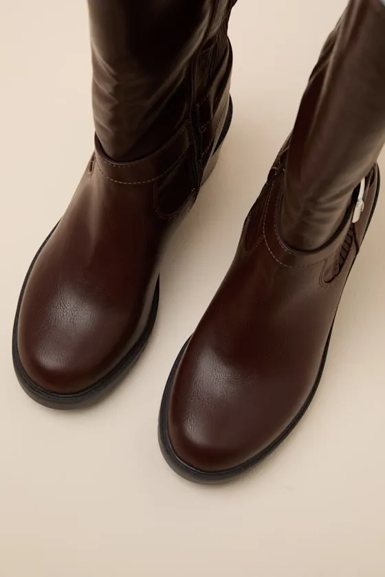 Larchmont Brown Buckle Knee-High Boots sold by Lulus product image thumbnail 3