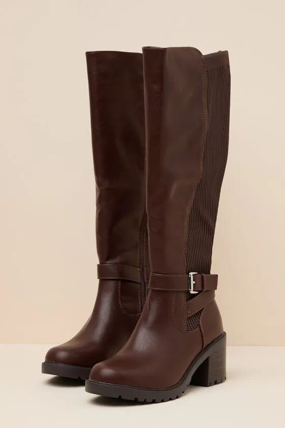 Larchmont Brown Buckle Knee-High Boots sold by Lulus product image thumbnail 4