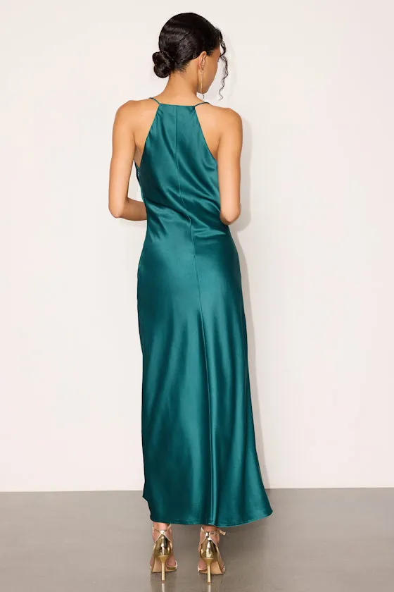 Elynne Emerald Green Satin Cowl Neck Midi Dress sold by Lulus product image thumbnail 3