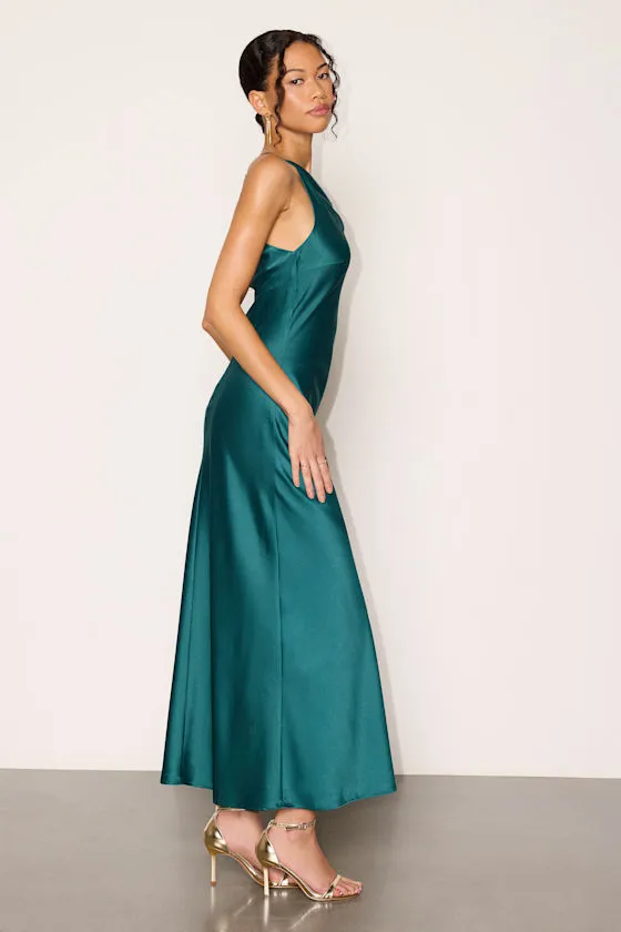 Elynne Emerald Green Satin Cowl Neck Midi Dress sold by Lulus product image thumbnail 4
