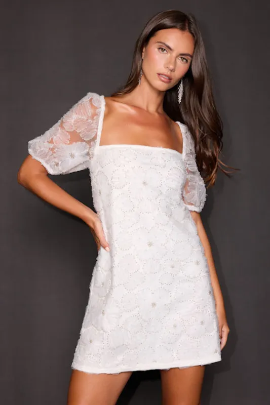 Mari White Floral Puff Sleeve Mini Dress made by Lulus