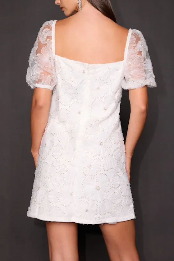 Mari White Floral Puff Sleeve Mini Dress sold by Lulus product image thumbnail 2