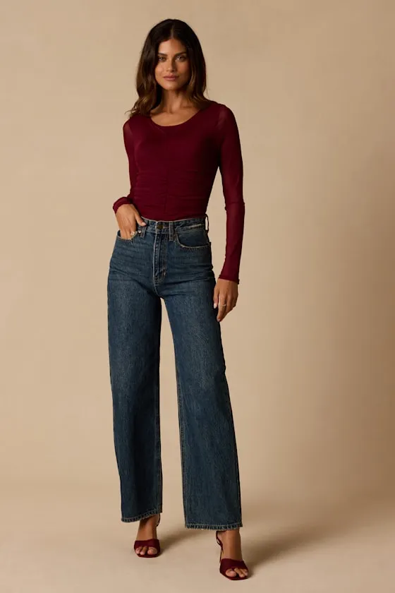Everyday Luck Burgundy Ruched Long Sleeve Bodysuit sold by Lulus product image thumbnail 3