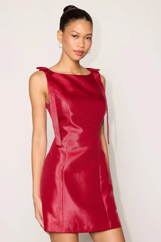 Kingsley Burgundy Satin Bow Shift Mini Dress made by Lulus