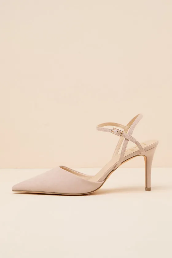 Mareey Light Nude Suede Pointed-Toe Pumps sold by Lulus
