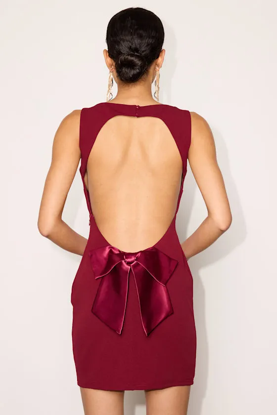 Florentina Wine Red Backless Bow Mini Dress sold by Lulus product image thumbnail 3