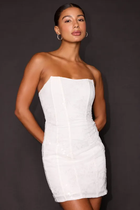 Wynn White Sequin Strapless Bodycon Dress made by Lulus