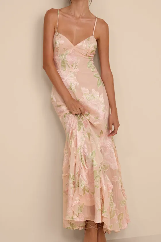 Deluca Pink Floral Burnout Sleeveless Ruffled Maxi Dress sold by Lulus product image thumbnail 2