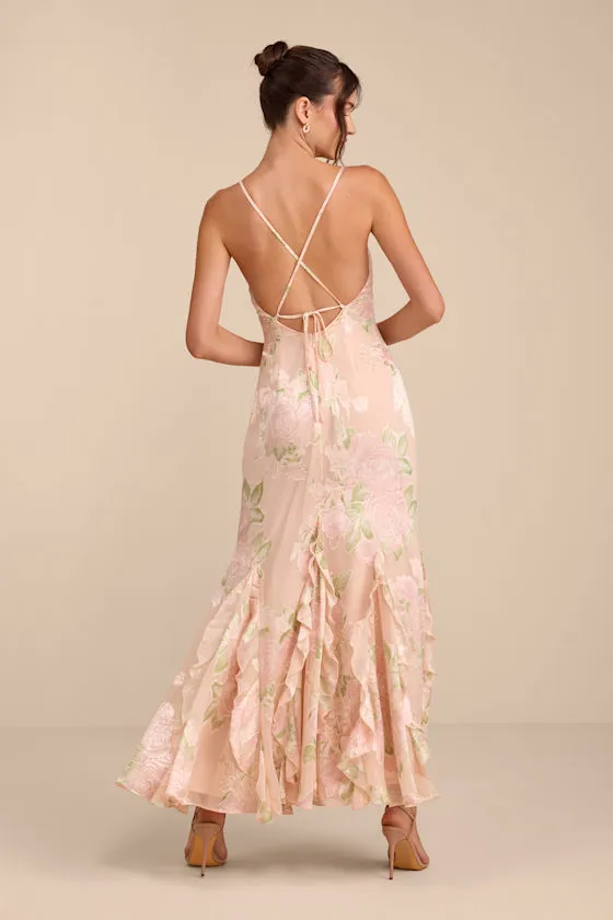 Deluca Pink Floral Burnout Sleeveless Ruffled Maxi Dress sold by Lulus product image thumbnail 3