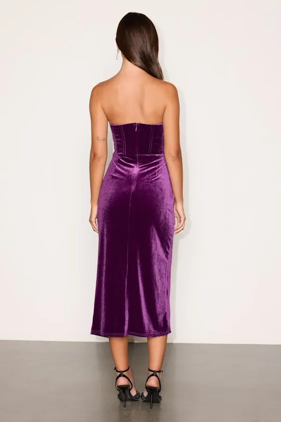 Masterfully Flirty Purple Velvet Bustier Midi Dress sold by Lulus product image thumbnail 3
