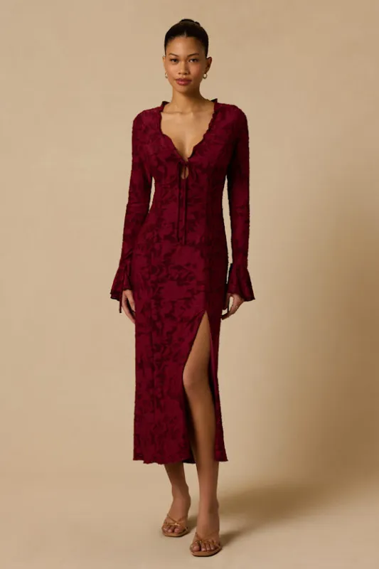 Thorne Wine Red Long Sleeve Midi Dress made by Lulus