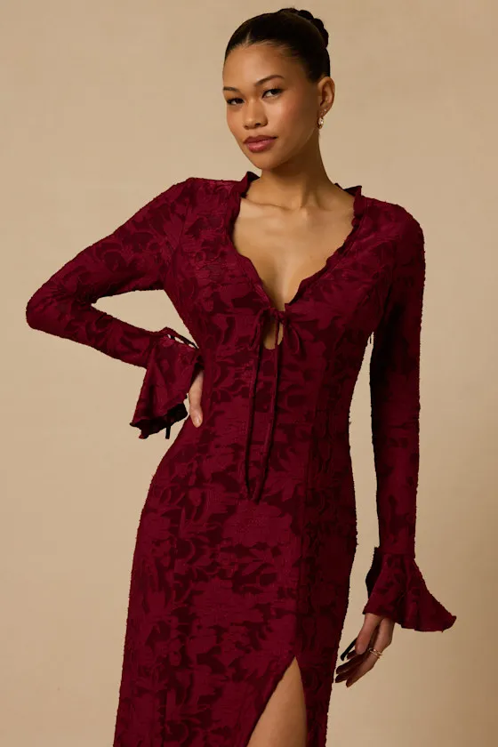 Thorne Wine Red Long Sleeve Midi Dress sold by Lulus product image thumbnail 2