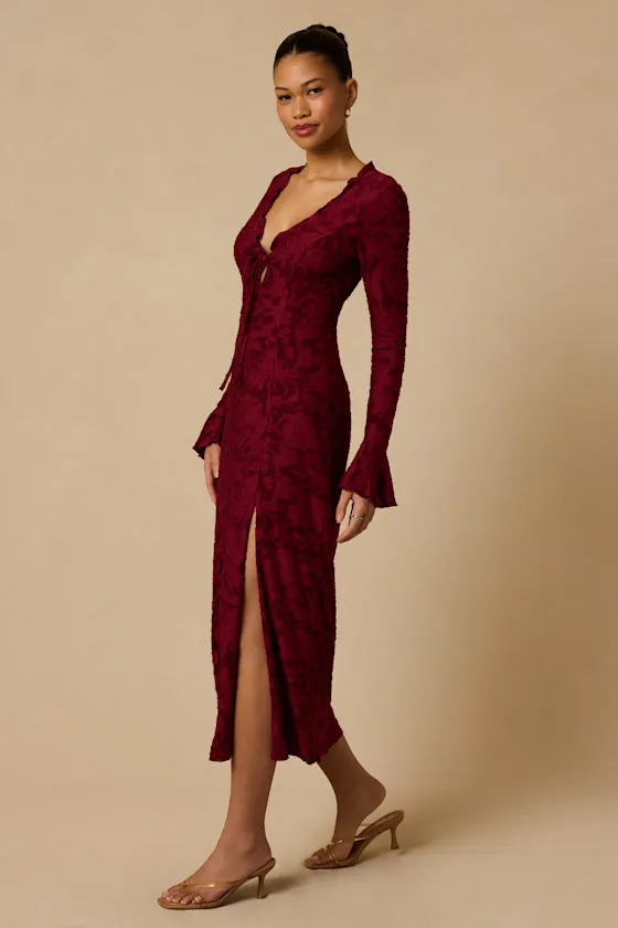Thorne Wine Red Long Sleeve Midi Dress sold by Lulus product image thumbnail 3