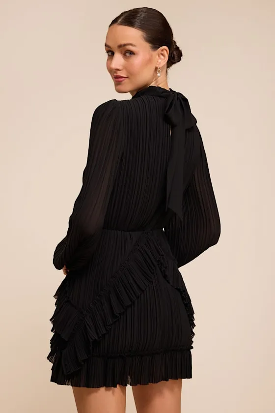 Alvana Black Plisse Long Sleeve Mini Dress sold by Lulus product image thumbnail 2