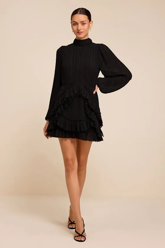 Alvana Black Plisse Long Sleeve Mini Dress sold by Lulus product image thumbnail 3