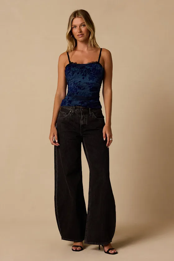 Walton Blue Floral Velvet Layered Cami Top sold by Lulus product image thumbnail 3