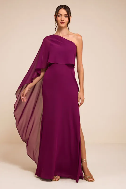 Marlowe Plum One-Shoulder Cape Maxi Dress made by Lulus