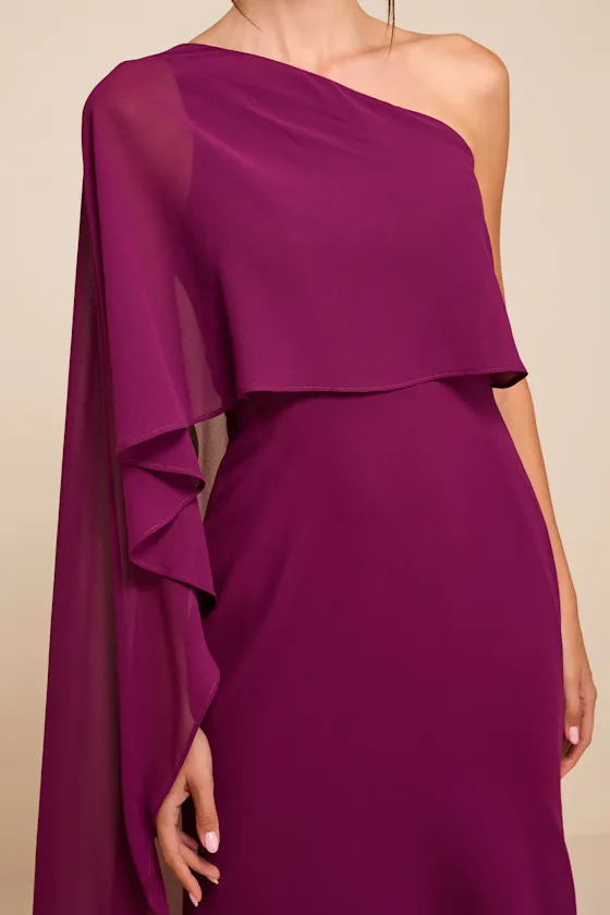 Marlowe Plum One-Shoulder Cape Maxi Dress sold by Lulus product image thumbnail 2