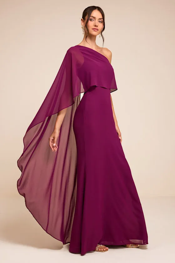 Marlowe Plum One-Shoulder Cape Maxi Dress sold by Lulus product image thumbnail 4