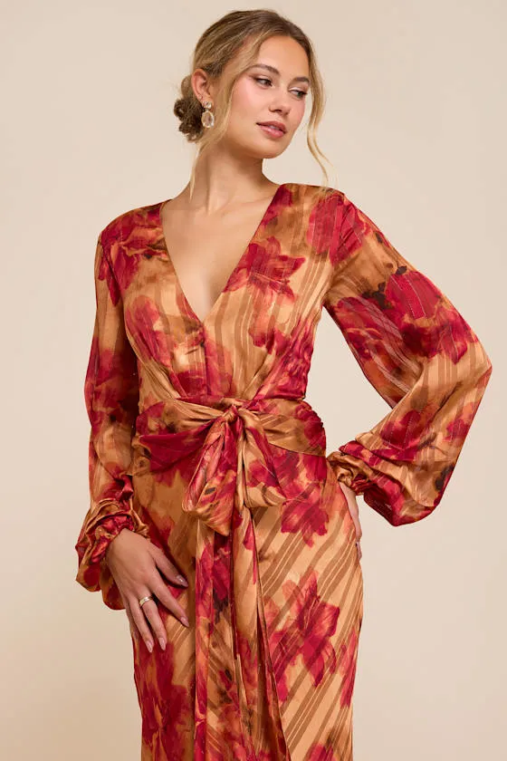 Beckett Orange Floral Long Sleeve Midi Dress sold by Lulus product image thumbnail 2