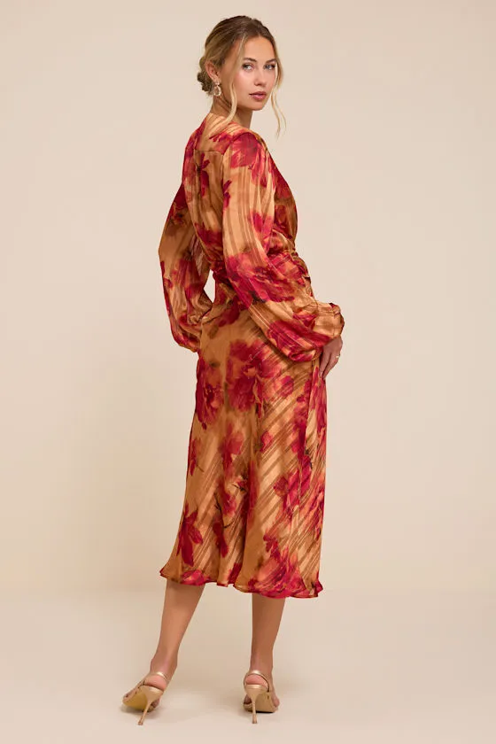 Beckett Orange Floral Long Sleeve Midi Dress sold by Lulus product image thumbnail 3