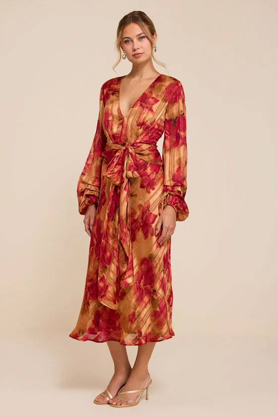 Beckett Orange Floral Long Sleeve Midi Dress sold by Lulus product image thumbnail 4