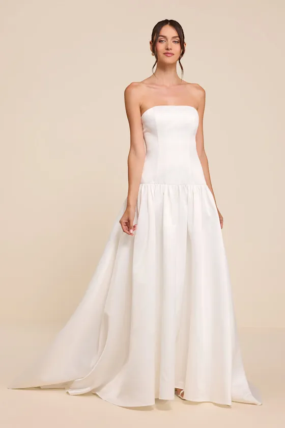 Florence White Strapless Drop Waist Wedding Dress sold by Lulus product image thumbnail 3