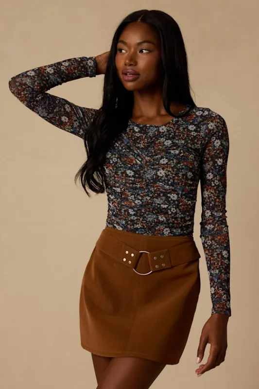Robin Camel Suede Belted Mini Skirt made by Lulus