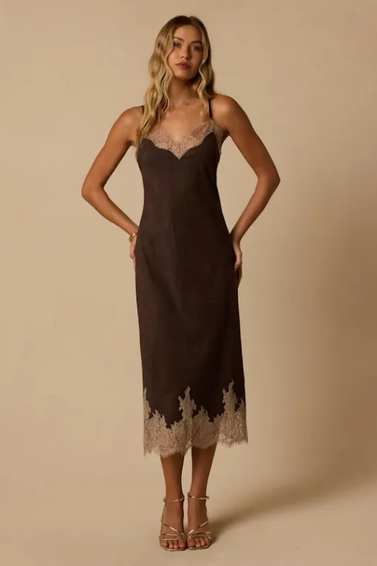Paige Brown Suede Lace Midi Dress made by Lulus