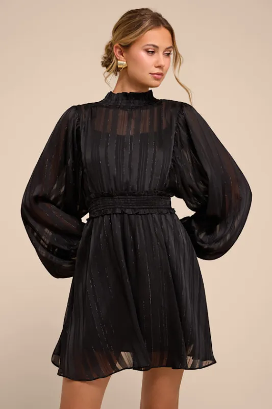 Andie Black Striped Mock Neck Mini Dress made by Lulus