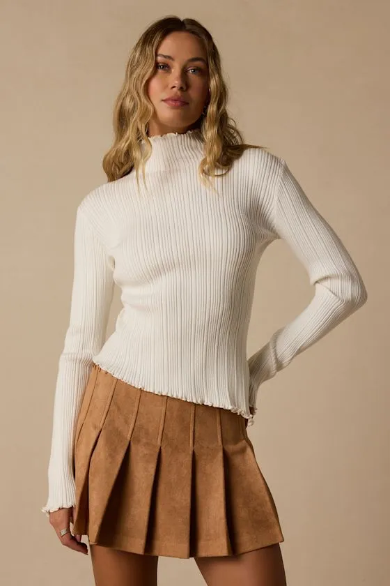 Toledo Tan Suede Pleated Mini Skirt sold by Lulus