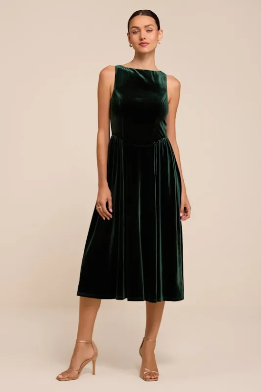Audrey Emerald Green Velvet Midi Dress made by Lulus