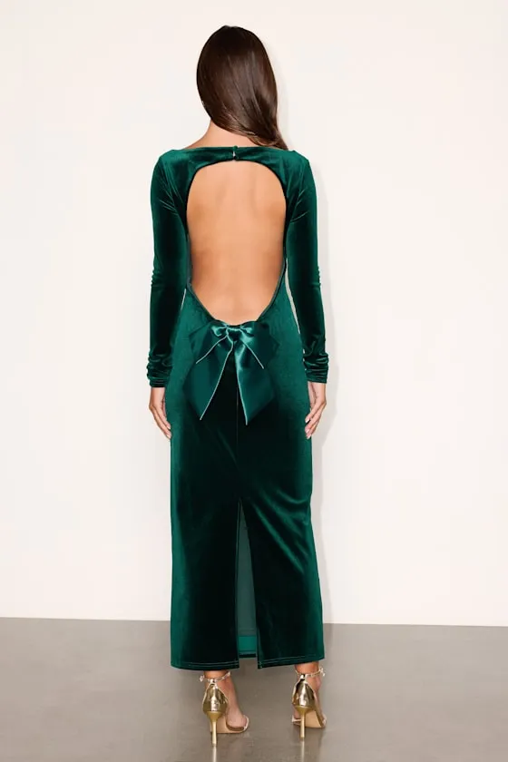 Verity Green Velvet Backless Long Sleeve Midi Dress sold by Lulus product image thumbnail 3
