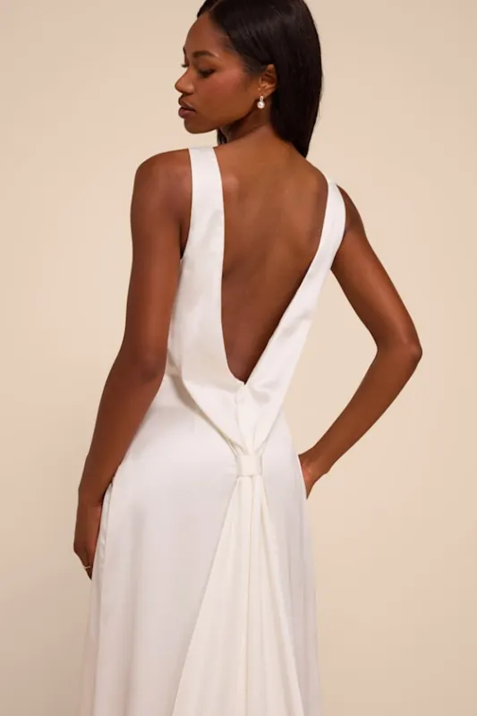 Martine White Satin Backless Maxi Dress made by Lulus