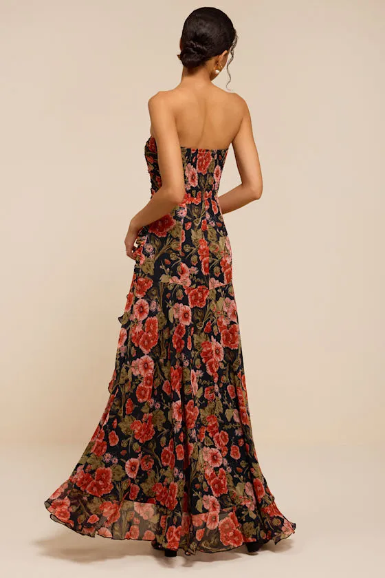 Zuri Black Floral Strapless Maxi Dress sold by Lulus product image thumbnail 3