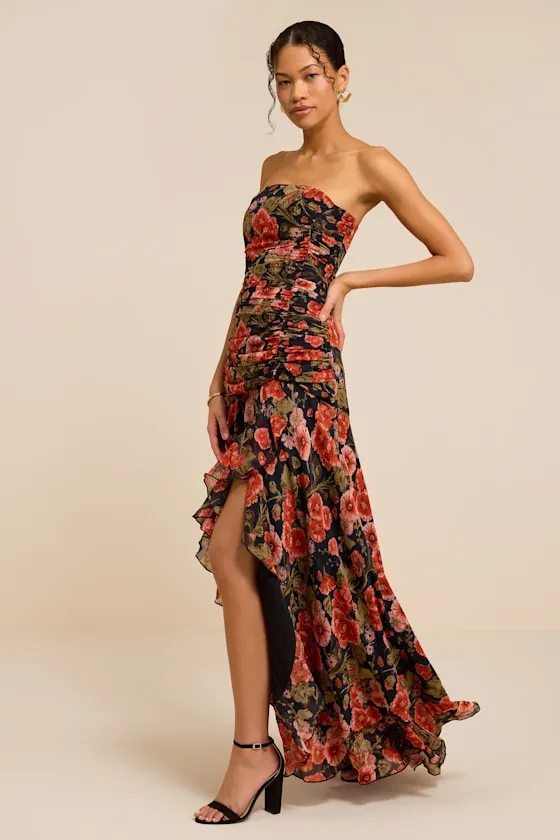 Zuri Black Floral Strapless Maxi Dress sold by Lulus product image thumbnail 4