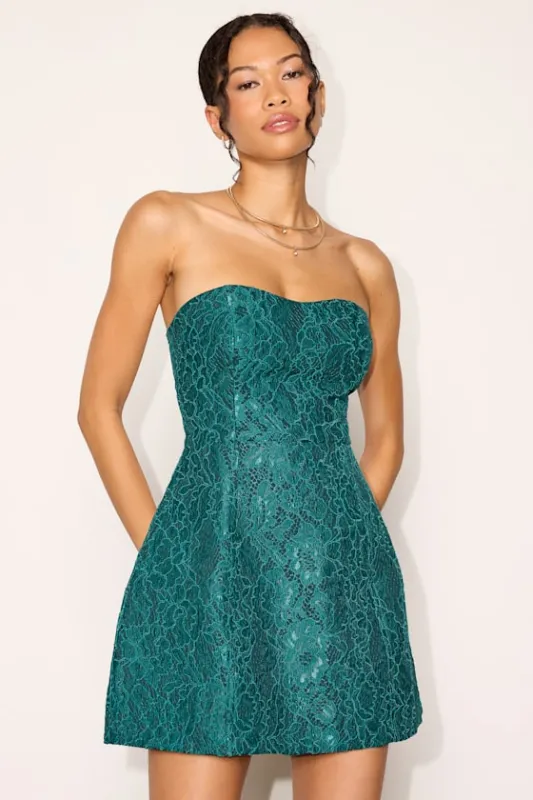 Torenia Dark Green Lace Strapless Mini Dress made by Lulus