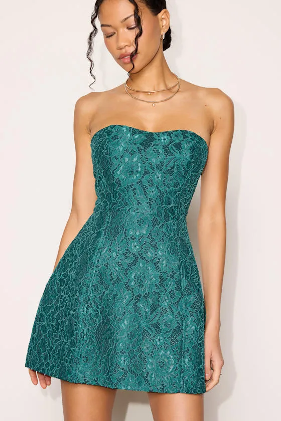 Torenia Dark Green Lace Strapless Mini Dress sold by Lulus product image thumbnail 4