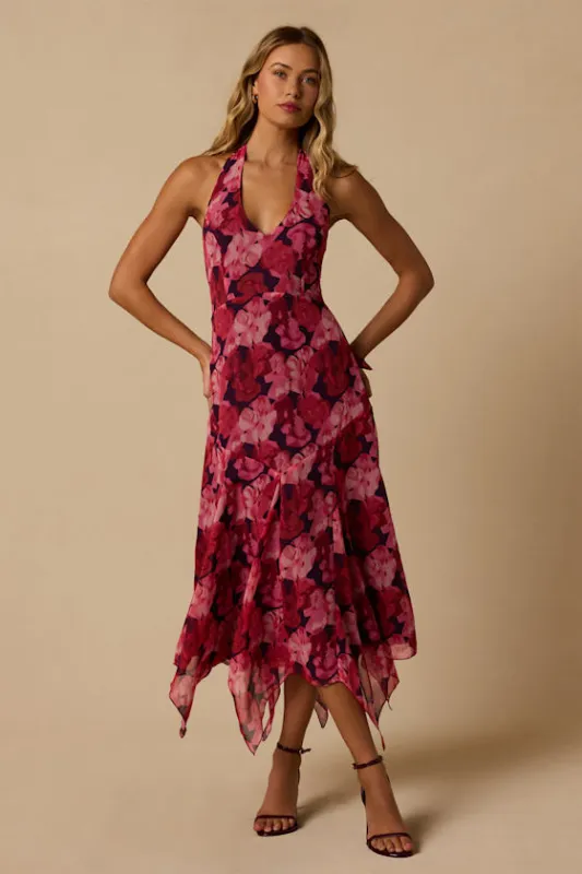 Demi Plum Floral Halter Dress made by Lulus