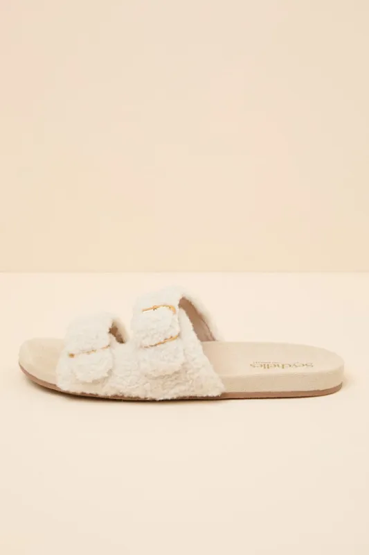 Slumber Party Cream Shearling Slide Sandals made by Seychelles