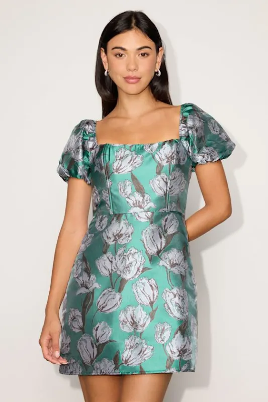 Meridian Teal Floral Short Sleeve Dress made by Lulus