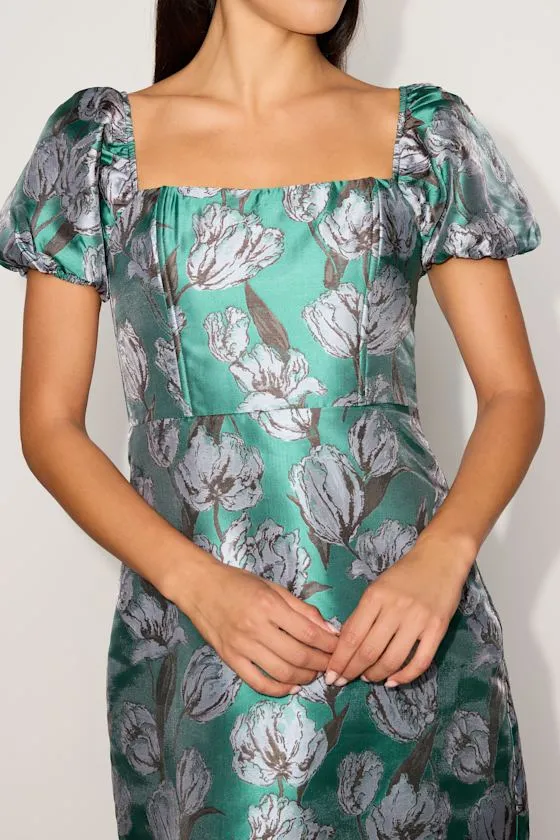 Meridian Teal Floral Short Sleeve Dress sold by Lulus product image thumbnail 2