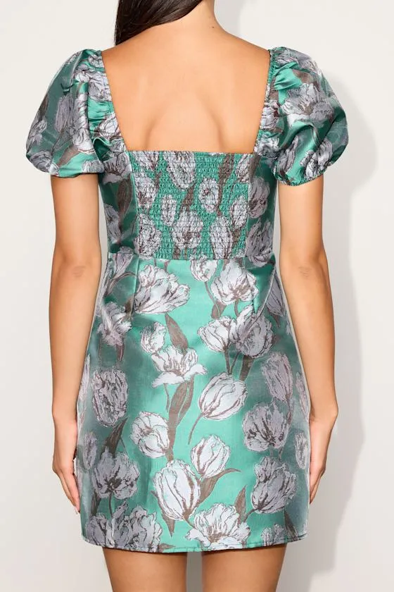 Meridian Teal Floral Short Sleeve Dress sold by Lulus product image thumbnail 3