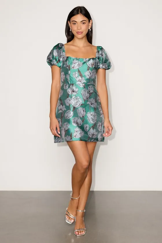 Meridian Teal Floral Short Sleeve Dress sold by Lulus product image thumbnail 4