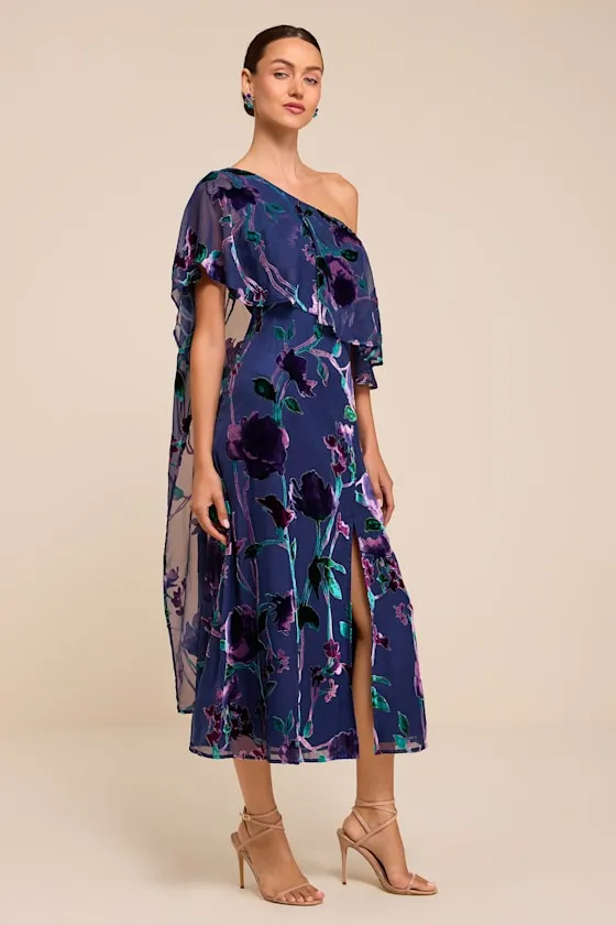 Vero Blue Floral Burnout Cape Midi Dress sold by Lulus product image thumbnail 2