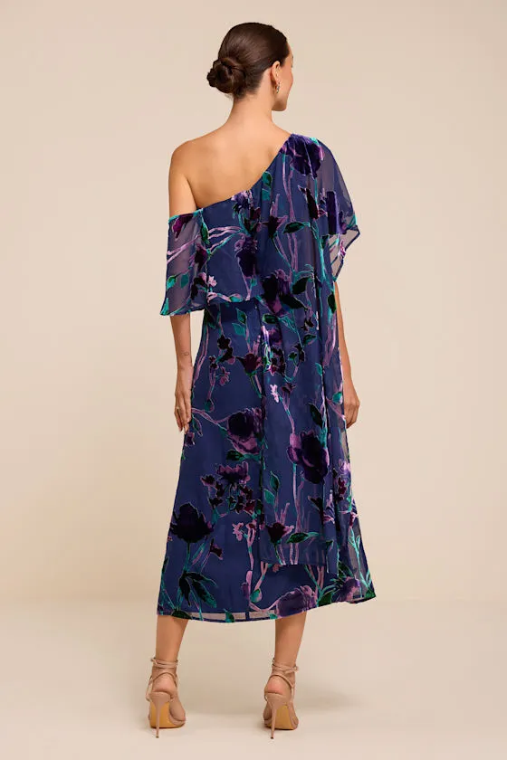 Vero Blue Floral Burnout Cape Midi Dress sold by Lulus product image thumbnail 4